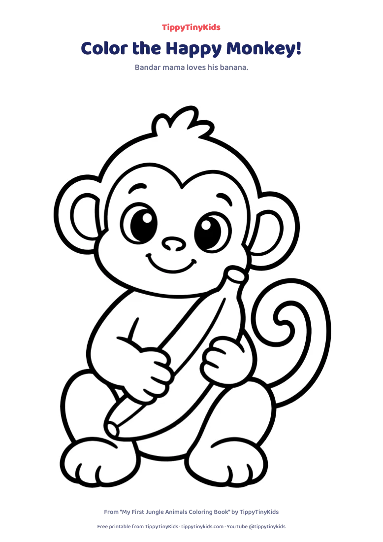 Preview of the Happy Monkey Coloring Page printable