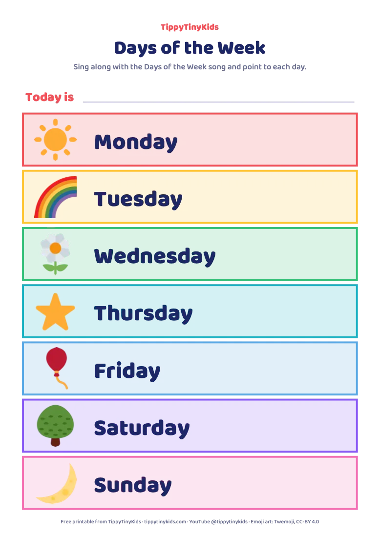 Preview of the Days of the Week Chart printable